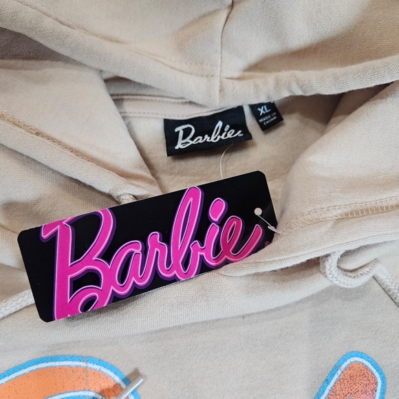 Barbie Hoodie Womens XL Beige Dream Car Graphic Pullover Sweatshirt Front Back - Picture 6 of 7
